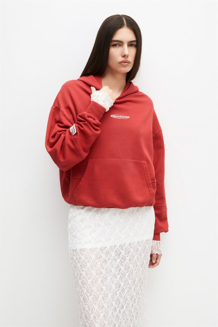 RED HOODIE WITH SLOGAN