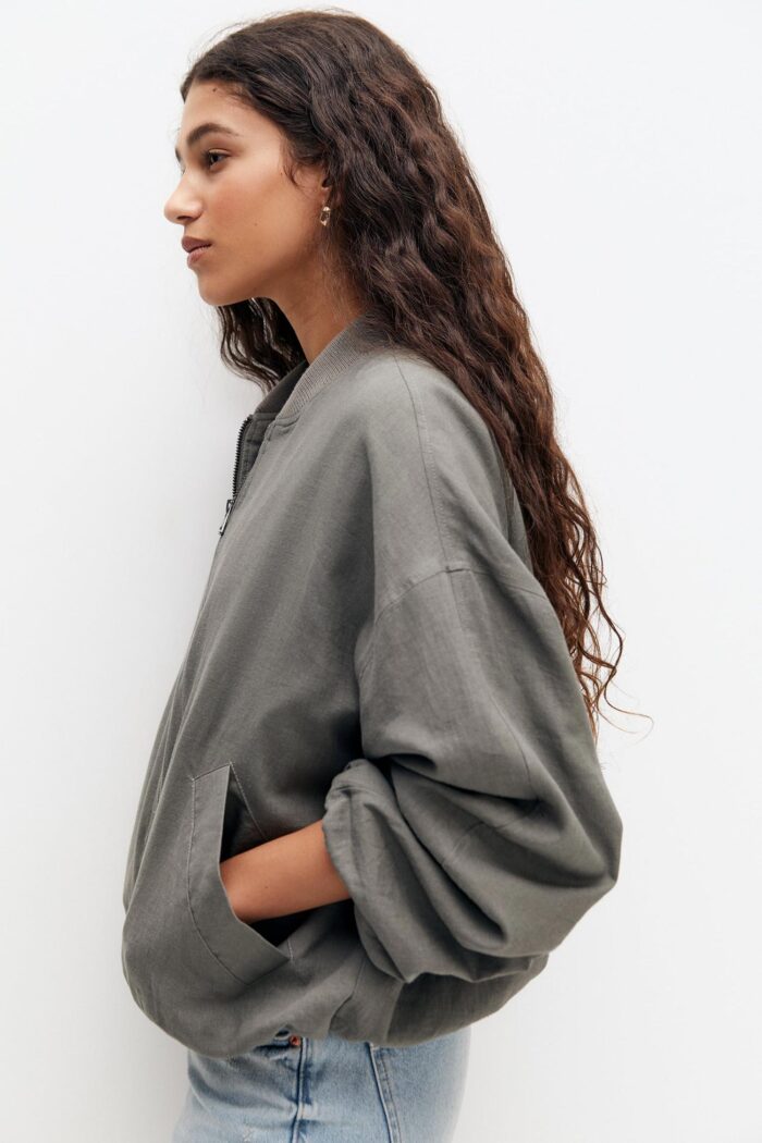 FLOWING LINEN BLEND BOMBER JACKET - Image 4